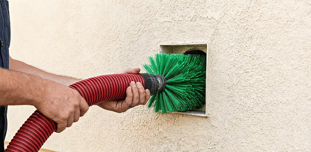 Air duct cleaning brush removing debris from a vent opening in Fort Wayne, IN