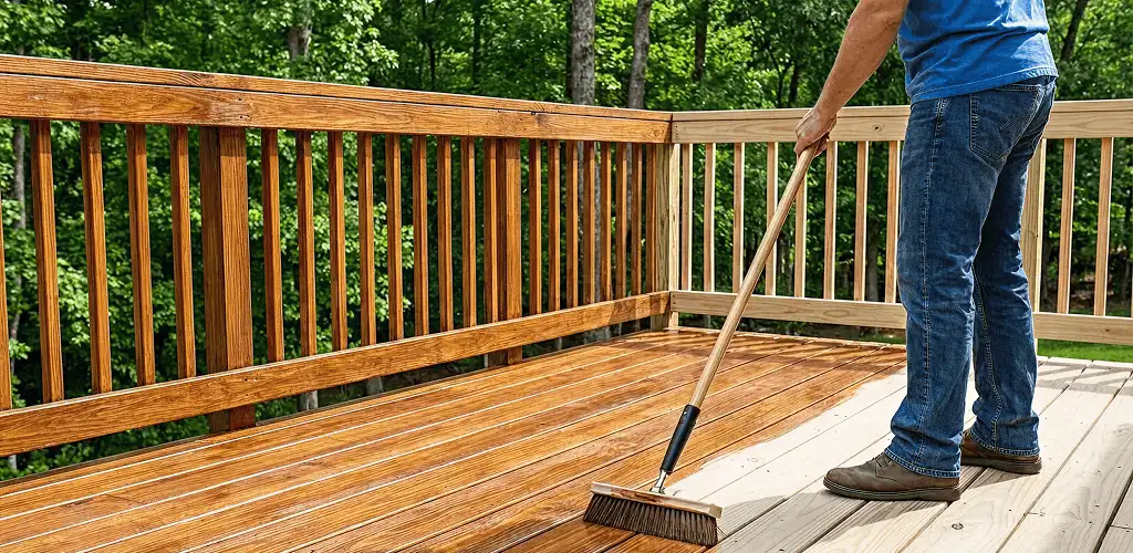 Deck staining and sealing application on a wood deck in Fort Wayne, IN