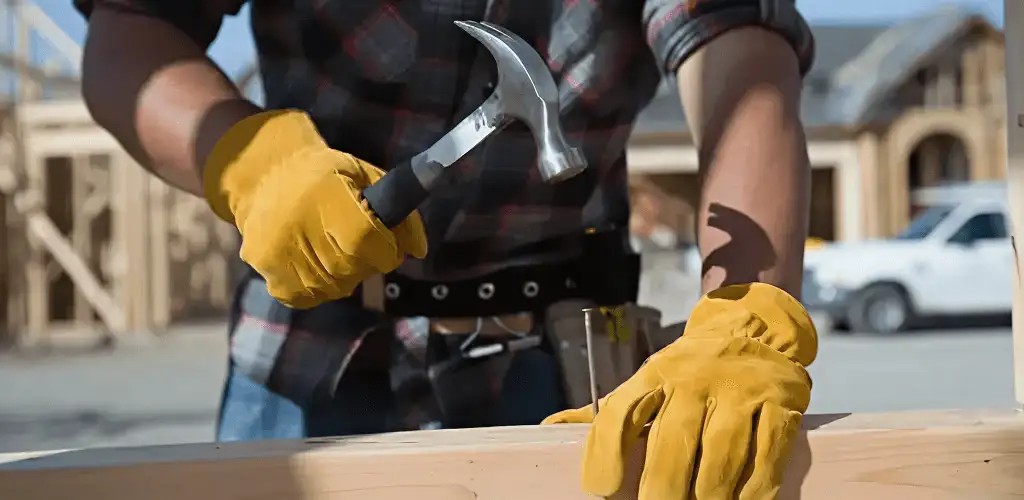 Handyman fixing wood trim with a hammer for home repairs in Fort Wayne, IN